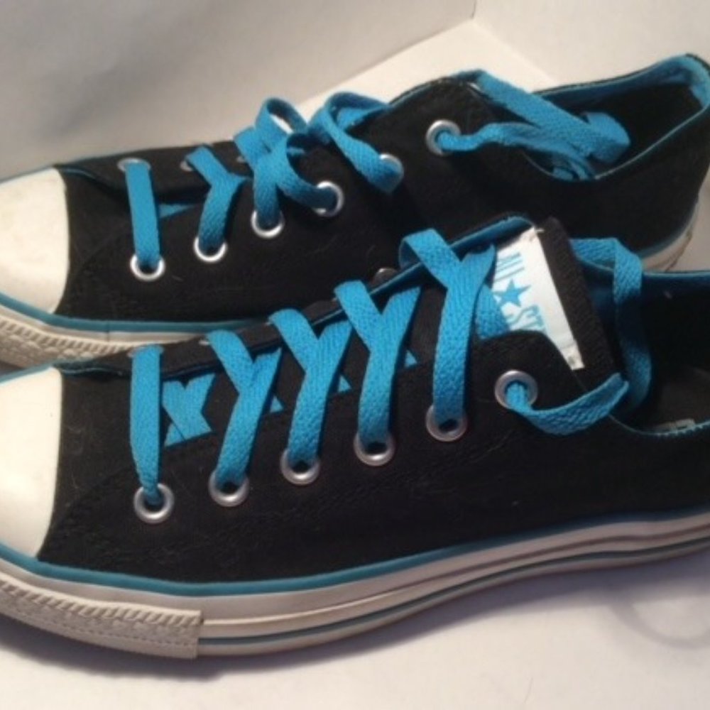 Converse Black w/Blue trim & laces. Women's size 9/Men's size 7